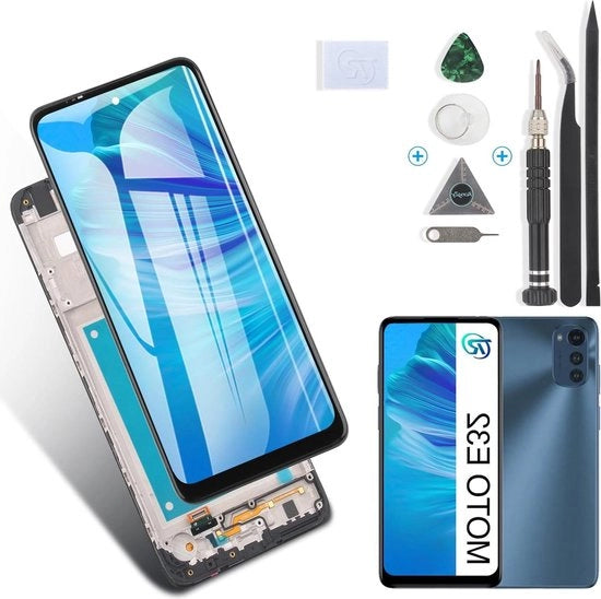 Display per Motorola Moto E32 XT227 XT-2227 schermo LCD sostitutivo - touchscreen montato - attrezzi inclusi (nero con cornice)