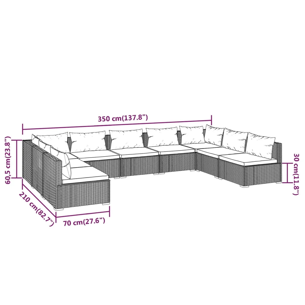 Set Divani da Giardino 9 pz con Cuscini in Polyrattan Nero cod mxl 34614