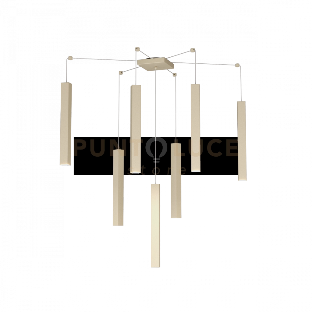 SQUARE TUBE SOSPENSIONE 7 LUCI SABBIA CAVO CM.250 CON BASE 1173-S7-SA
