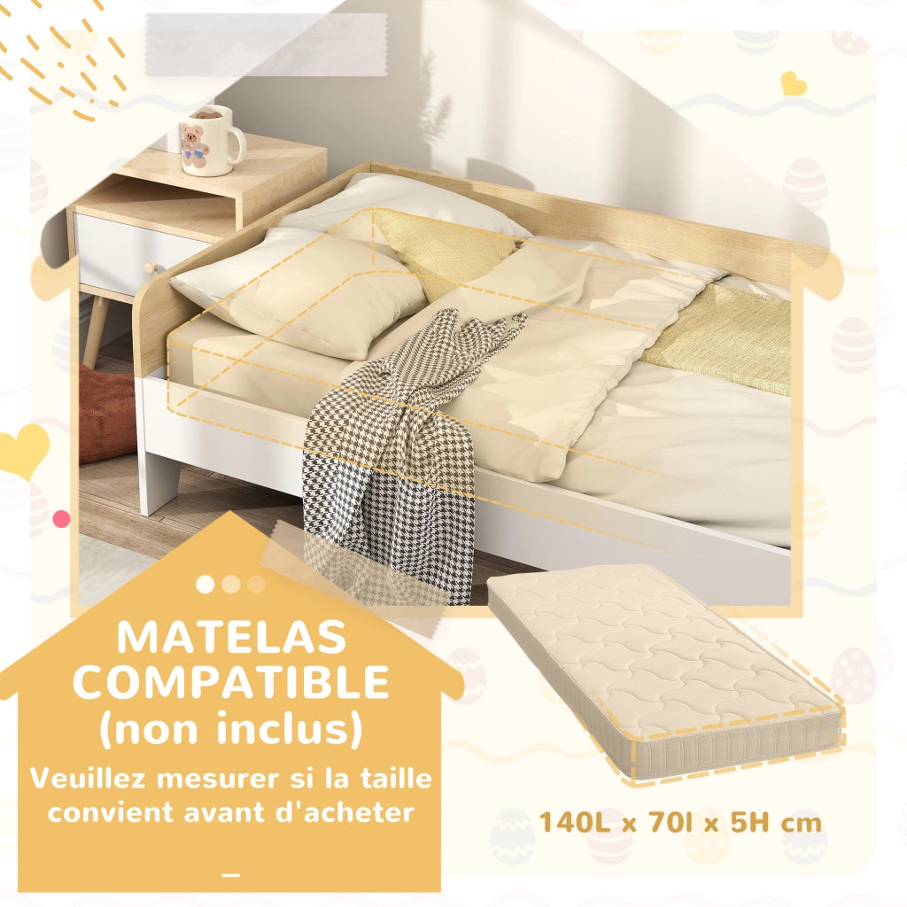 Letto Singolo con Panneaux Laterali Elevati ¨C Minimal ¨C Legno Massello Bianco 143.5x74x40