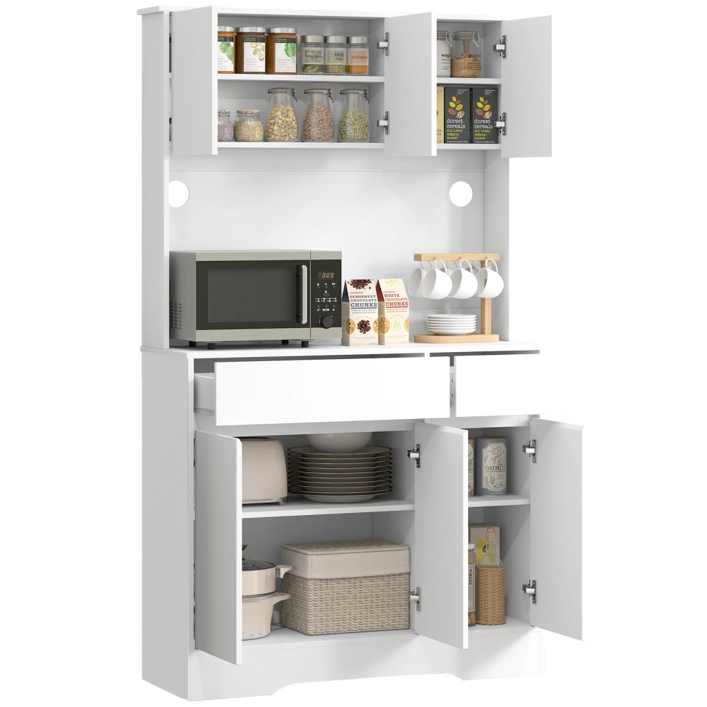 Credenza Bianca con 4 Ante, 2 Cassetti e Ripiani Regolabili ¨C zephmum ¨C 100x38x180 cm