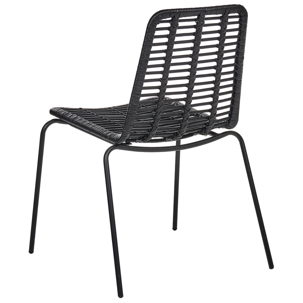 Set di 2 sedie da pranzo con seduta e schienale in rattan nero gambe in ferro senza braccioli design industriale boho
