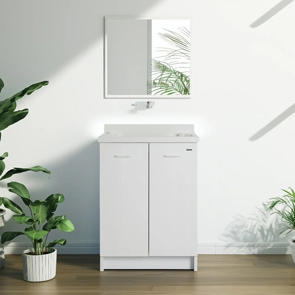 Mobile lavatoio 50x60 cm bianco con vasca in termoplastico e asse in termoplastico | Edilla