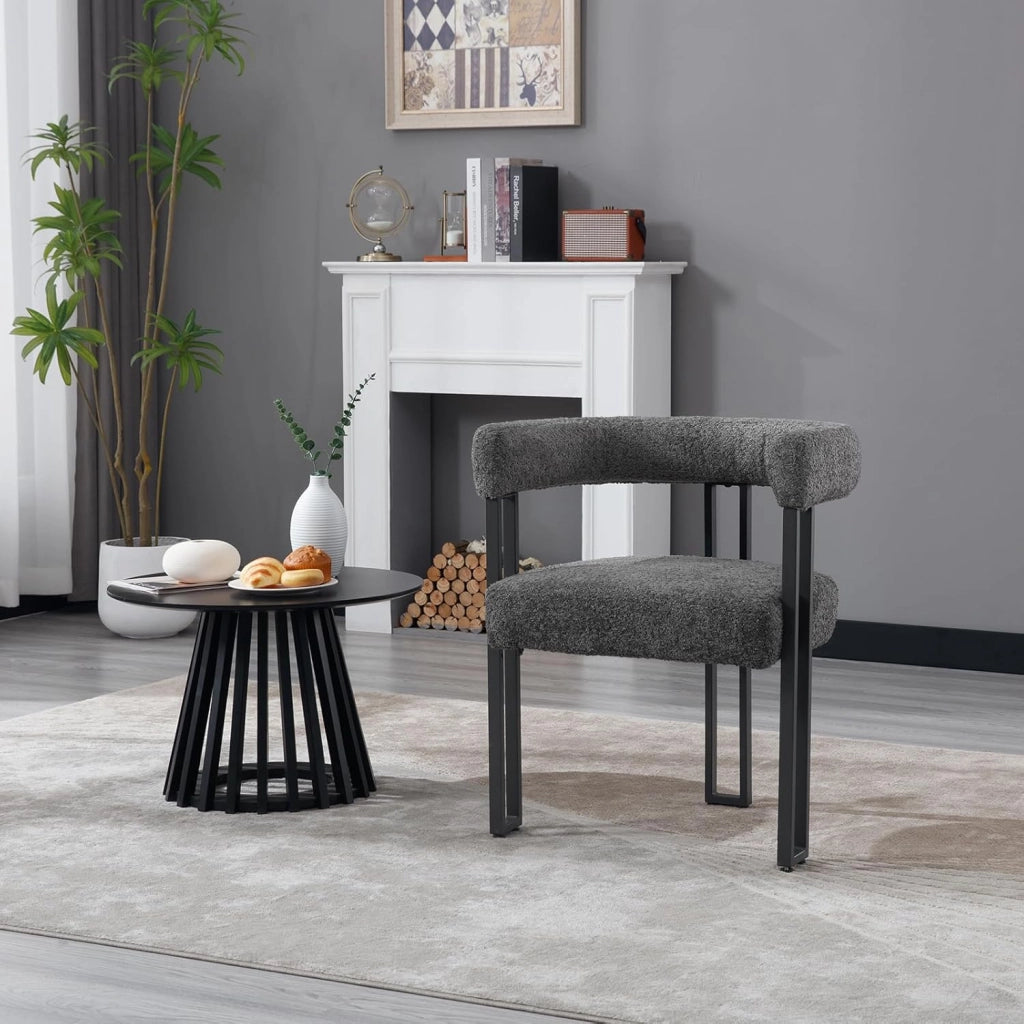 Set 2 Sedie Sala da Pranzo, Sedie da Cucina con Braccioli, Sedia da Pranzo con Gambe in Metallo, Sedia Imbottita per Camera da Letto, Soggiorno, Seduta in Ciniglia, Grigio Scuro, EZS25dgr-2