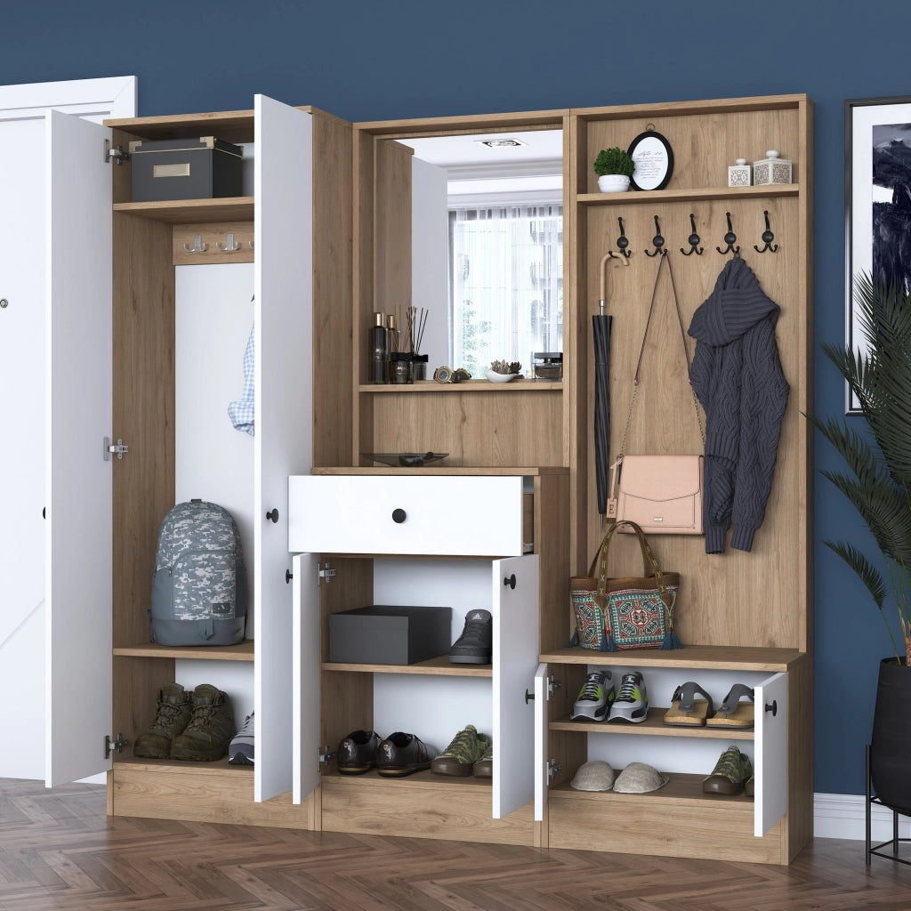Riace, Mobile da Ingresso Specchio Incluso, 179x38x183h cm Bianco
