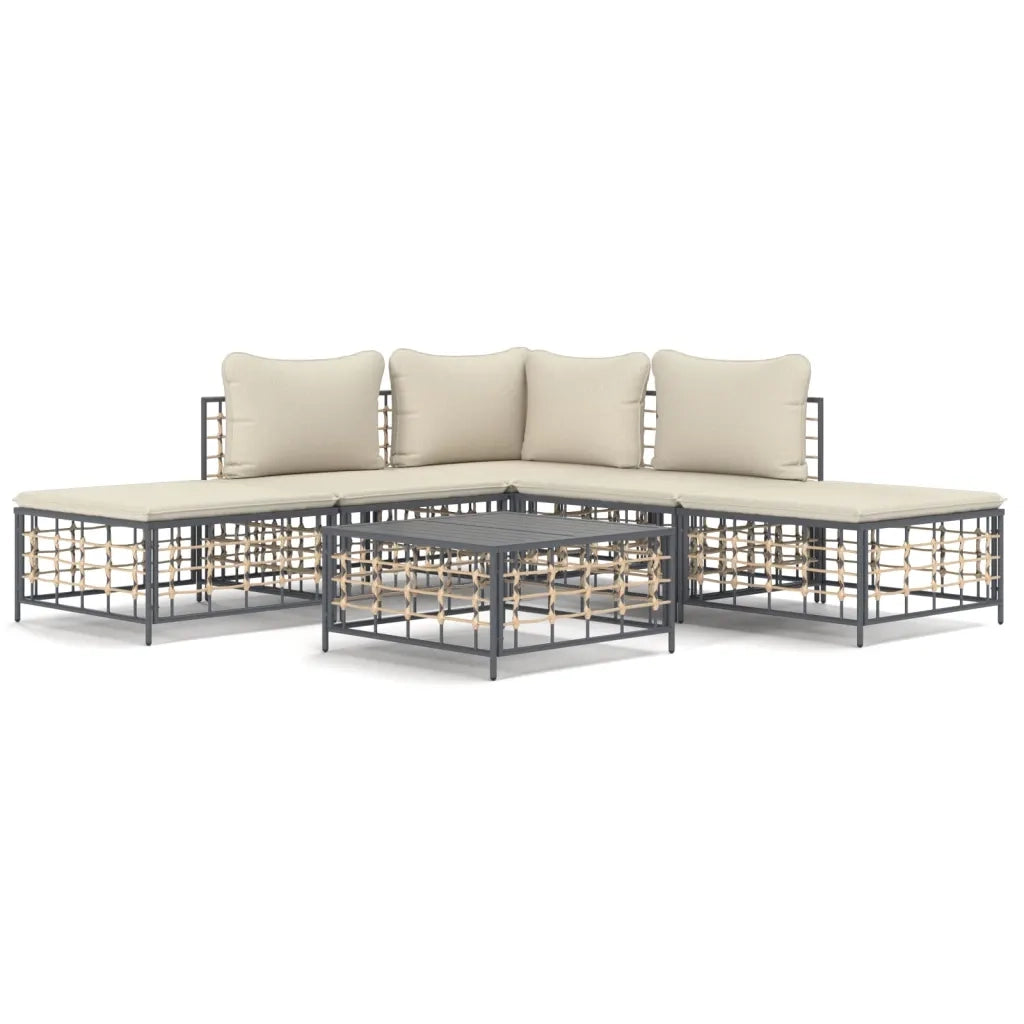 Set Divani da Giardino 6 pz con Cuscini Antracite in Polyrattan 3186758