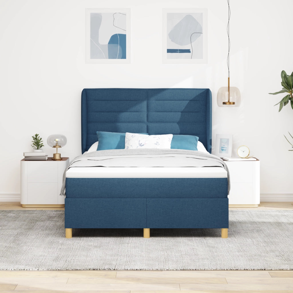 Letto Box Spring con Materasso Blu 160x200 cm Tessuto