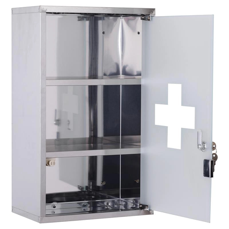 ARMADIETTO MEDICINALI 50X30X18CM CASSETTA MOBILE BAGNO PRIMO SOCCORSO IN ACCIAIO INOX CON SERRATURA