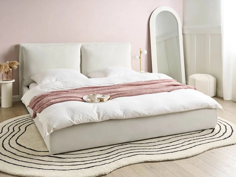 Letto moderno velluto bianco sporco 180 x 200 cm testata imbottita