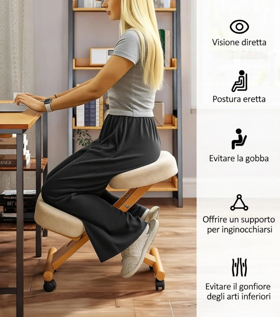 Sedia Sgabello Svedese da Ufficio Ortopedico Ergonomico in Legno Tosini F 2902