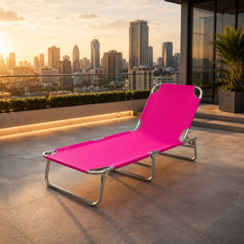 Sedia Sdraio Lettino Prendisole Pieghevole Con Tettuccio Regolabile Parasole Schienale Reclinabile Struttura In Metallo Per Spiaggia Mare Giardino Piscina 187 X 53 X 24 Cm Rosa