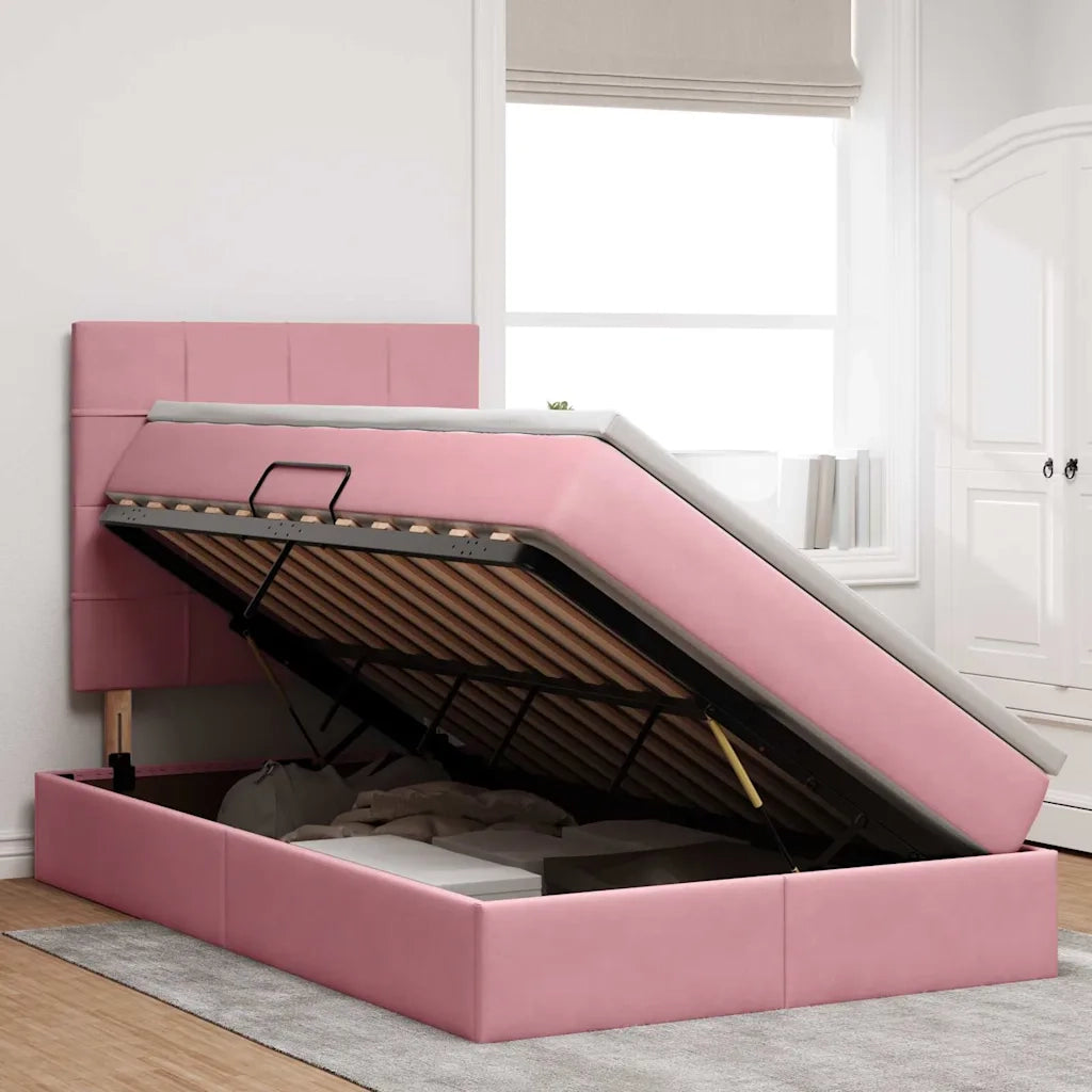 Letto con contenitore e LED con led Rosa 120 x 200 cm Velluto