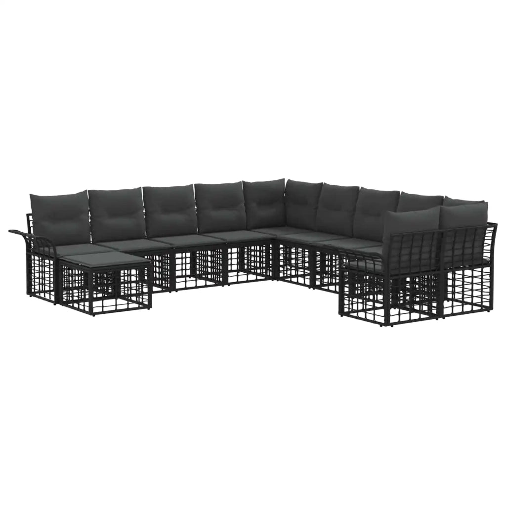 Set di divani da esterno 11 pcs Nero e Grigio scuro Poliestere