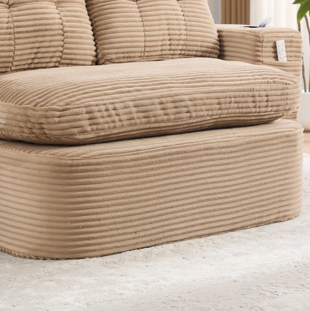 Poltrona letto 2 in 1 in velluto a coste kaki con portabevande