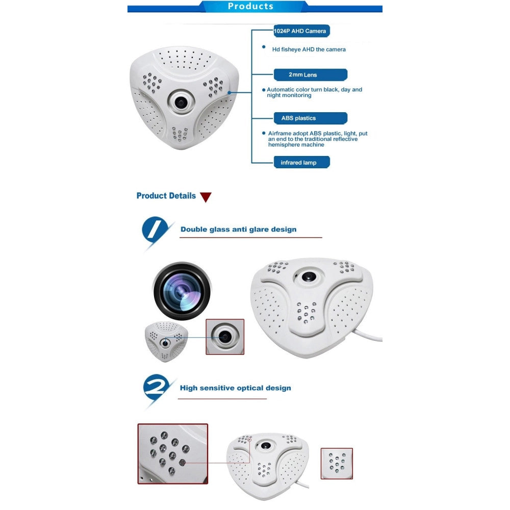 Trade Shop - Telecamera Panoramica Fish Eye 360° Gradi Digitale Ahd Led Grandangolo Soffitto -