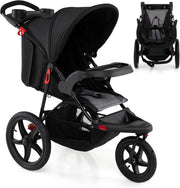 Passeggino Leggero a 3 Ruote, Passeggino Pieghevole con Cappotta Estensibile, Schienale Reclinabile e Portabicchieri, Carrozzina da Jogging per Bambini 0-48 Mesi fina a 22 KG