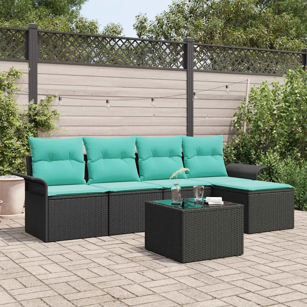Set Divano da Giardino con cuscino 6 pcs Nero polyrattan