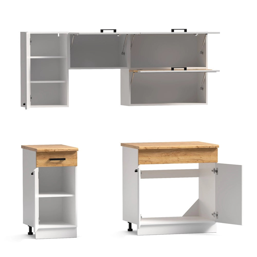 Cucina monoblocco Nina 180 cm bianco e rovere senza elettrodomestici