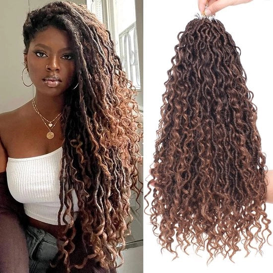 Pacco da 6 Falsi Capelli a Crochet Bohemiani a 18 Pollici - Falsi Capelli a Rete Pre-Curvi con Boccoli ondulati e Curli ai Capelli del Centro e della Fine