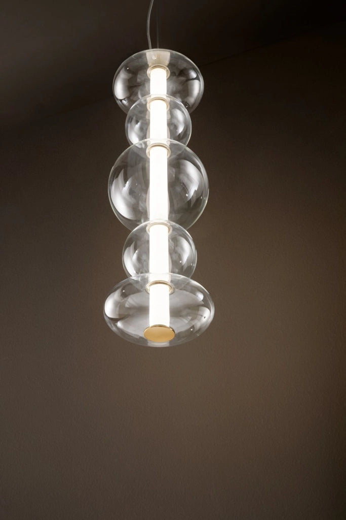 Sospensione in metallo e vetro trasparente  e oro spazzolatoBubbles LED 38W 3000K CRI?80 220-240V 50/60Hz 3040Lm