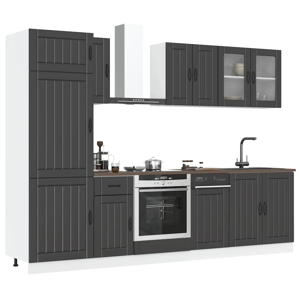 Set Mobili da Cucina 8 pz Kalmar Neri Legno Multistrato 3314802