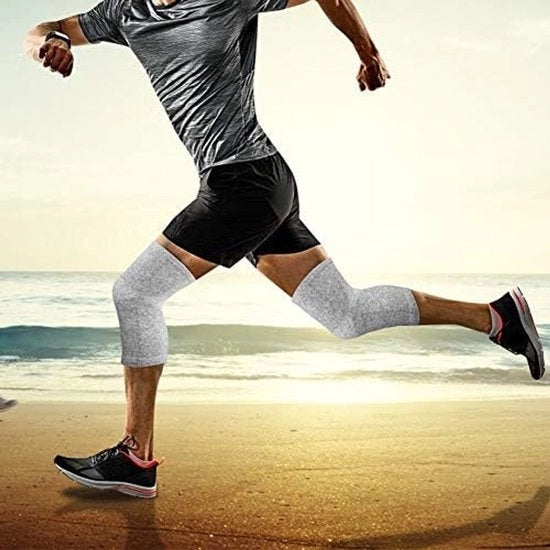 Supporto per ginocchio in bambù carbone elastico con ginocchio termico per protezione ginocchio unisex per artrite e dolori articolari alleviamento e recupero miglioramento del flusso sanguigno - L - grigio medio, grande