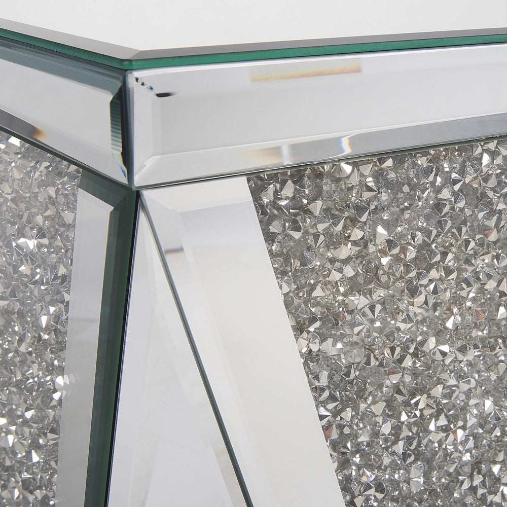Tavolino Argento Vetro Specchio Fine Comodino Design Glam Soggiorno Camera da letto