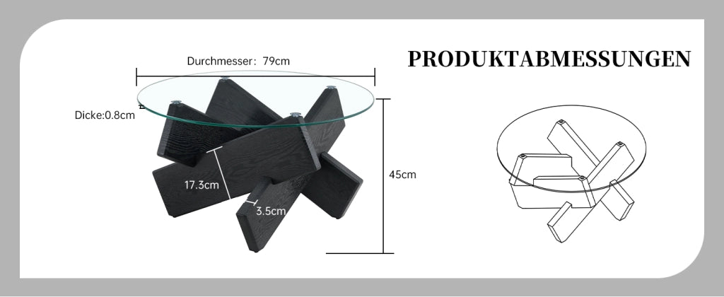 TAVOLO DA CAFFÈ Rotondo 79 cm MDF e Vetro Nero/Trasparente