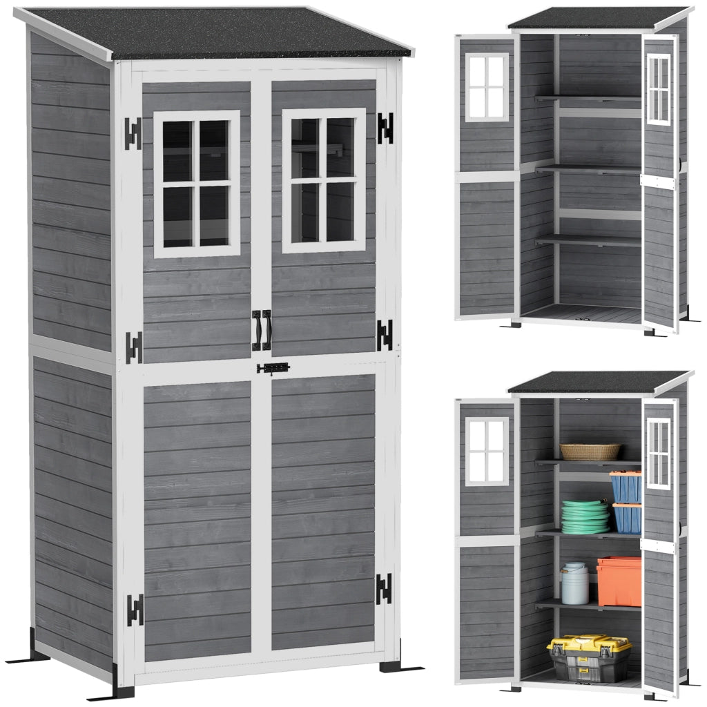 Capanno da Giardino per Attrezzi con 2 Finestre e Tetto in Bitume ¨C Zephmum ¨C 91x69x192 cm, Legno di Abete, Grigio Chiaro