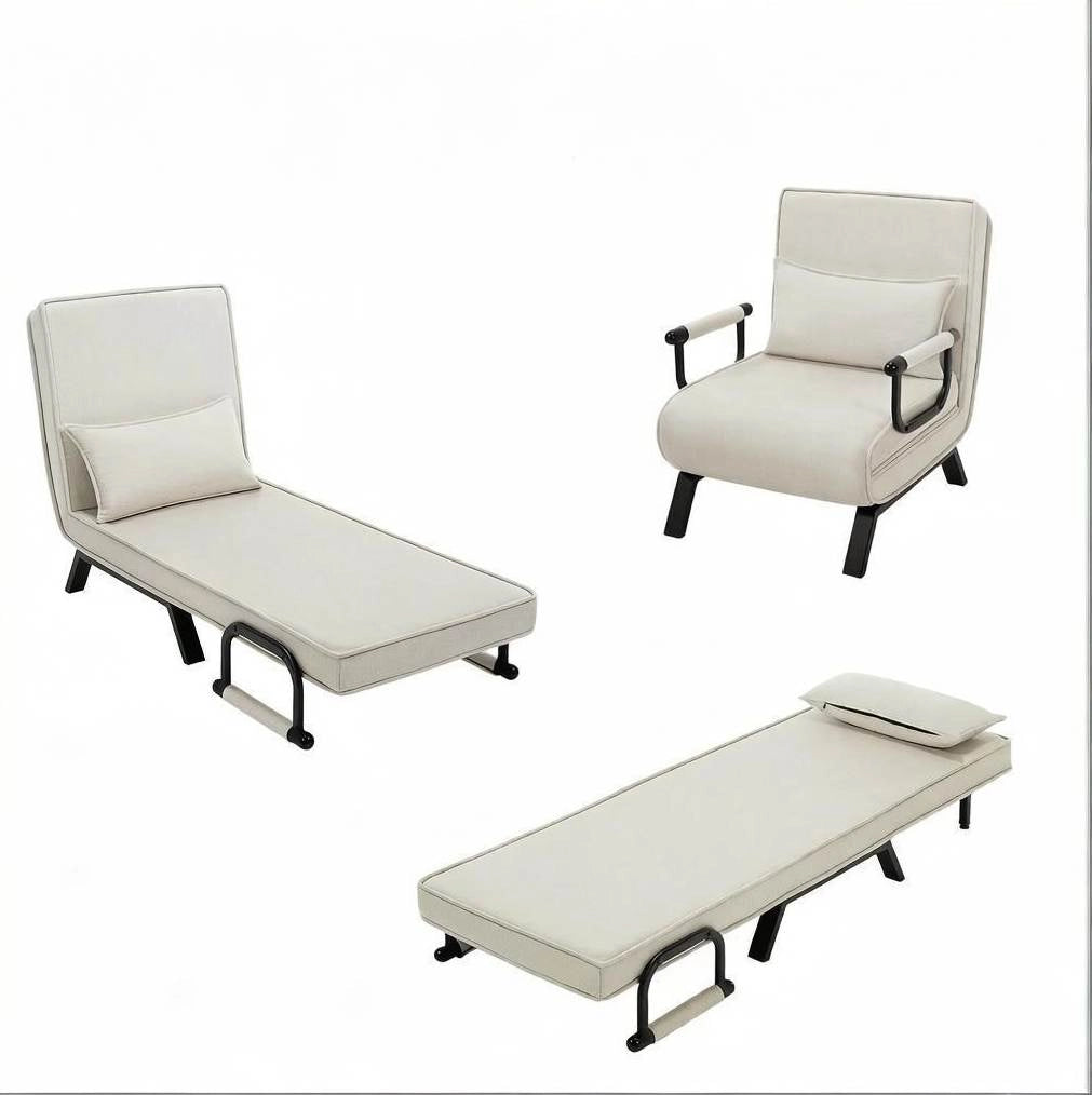 Poltrona letto 3 in 1 con schienale regolabile in lino beige