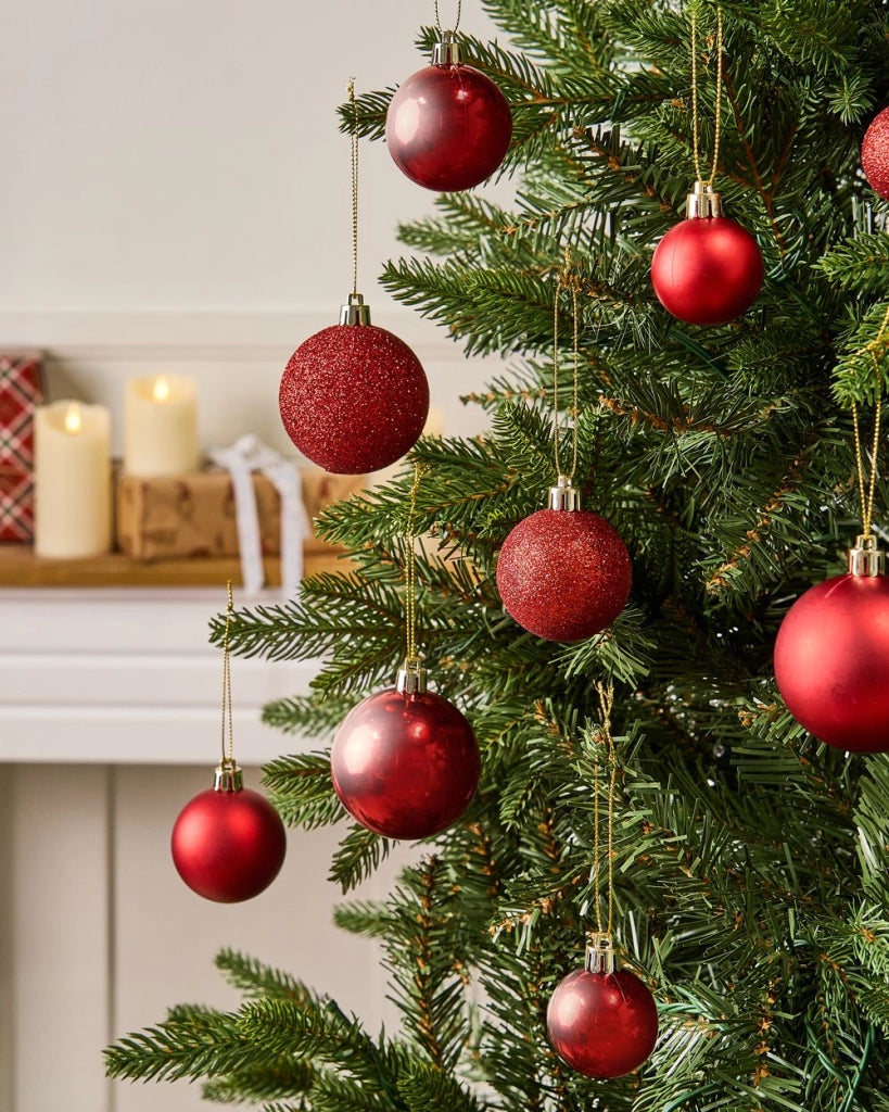 Set di 60 palline di Natale in plastica Decorazioni da appendere all'albero di Natale Stile tradizionale Glitter rosso