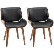 Set di 2 Sedie da Pranzo Stile Vintage Imbottite in Legno e Finta Pelle PU, Nero e Legno
