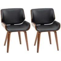 Set di 2 Sedie da Pranzo Stile Vintage Imbottite in Legno e Finta Pelle PU, Nero e Legno