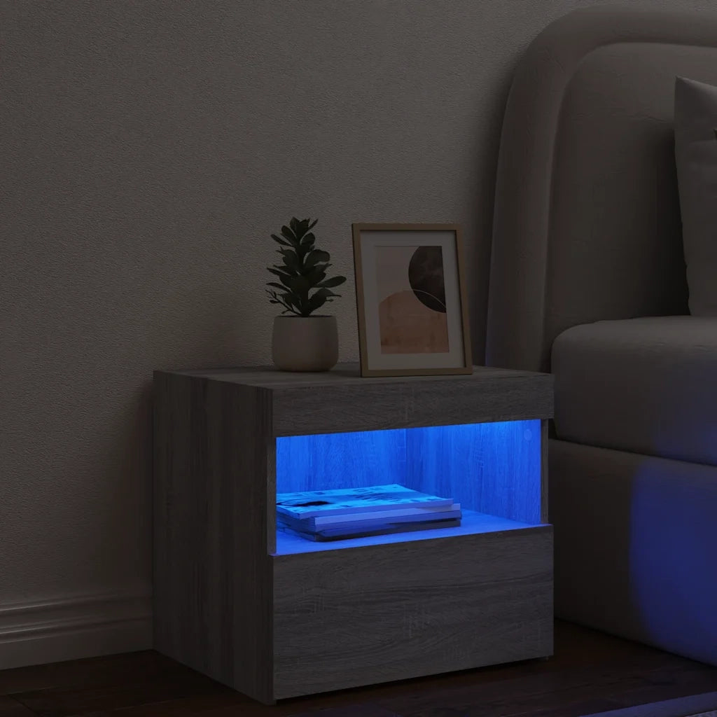Comodino con Luci LED Grigio Sonoma 50x40x45 cm 836773