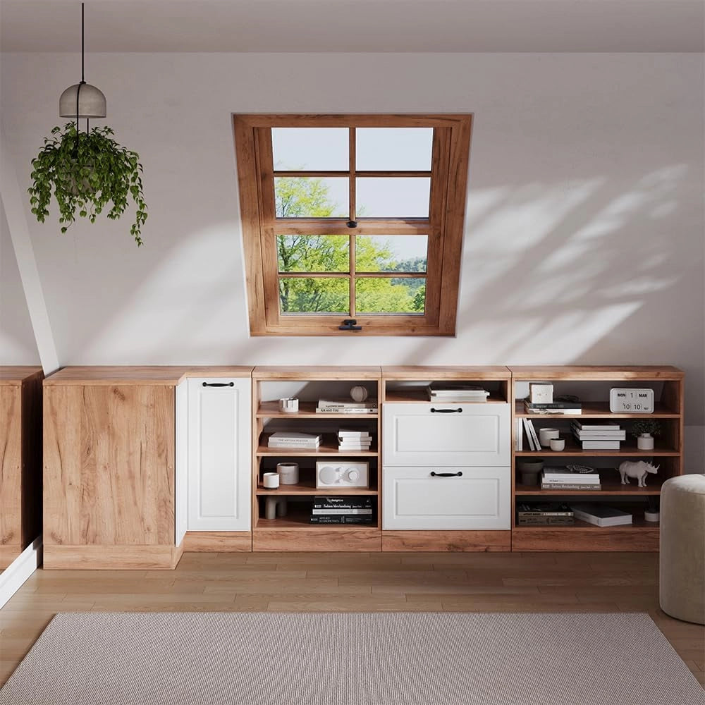 Mobile sottotetto Mobile angolare Rion, Bianco casa di campagna, 75.6 x 81.6 cm con 1 porta, carcassa dell’armadio profondità 60 cm, adatto per il salvaspazio sotto tetti spioventi