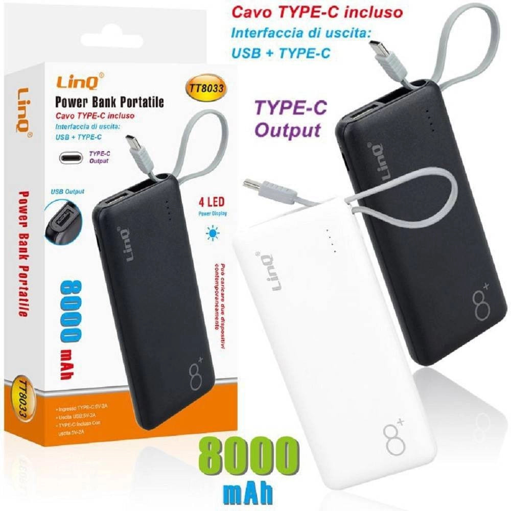 Trade Shop - Power Bank Batteria Esterna Portatile Ricaricabile 8000mah Con Plug Type-c Tt8033 -