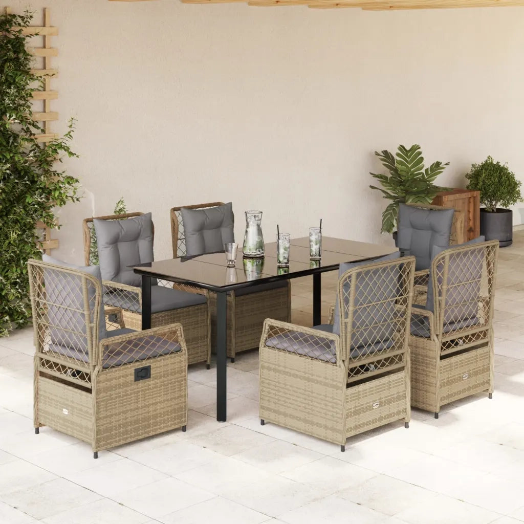 Set da Pranzo da Giardino 7 pz con Cuscini Beige in Polyrattan 3263010