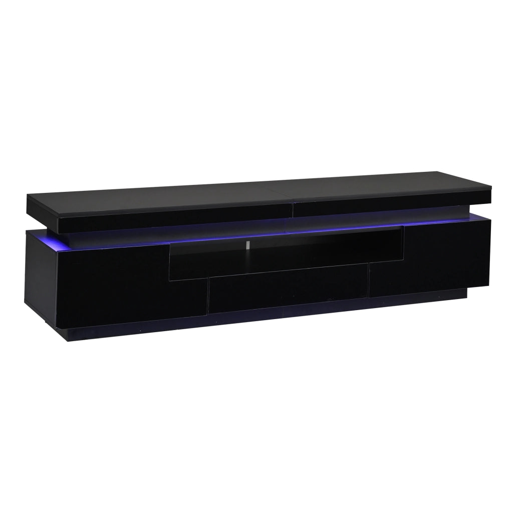 Mobile TV con 2 vani e 1 cassetto; LED; per soggiorno; 175×38×45 cm; nero