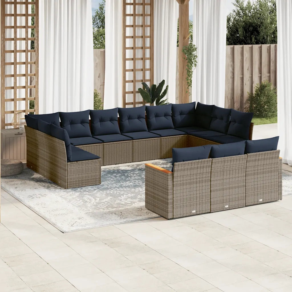 Set Divani da Giardino 13 pz con Cuscini Grigio in Polyrattan 3226460