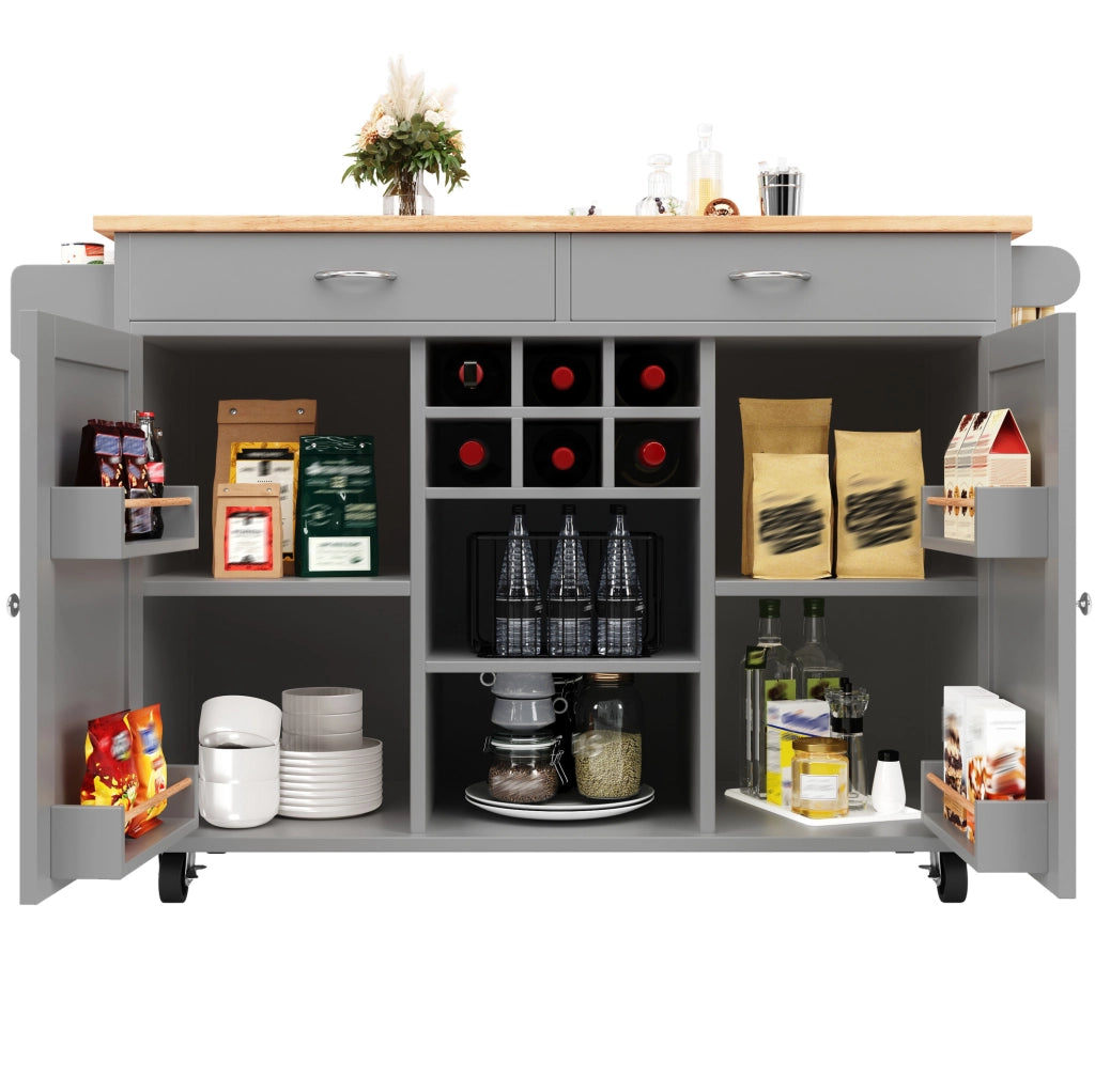Isola da cucina mobile grigia 102x45x92 cm con portabottiglie