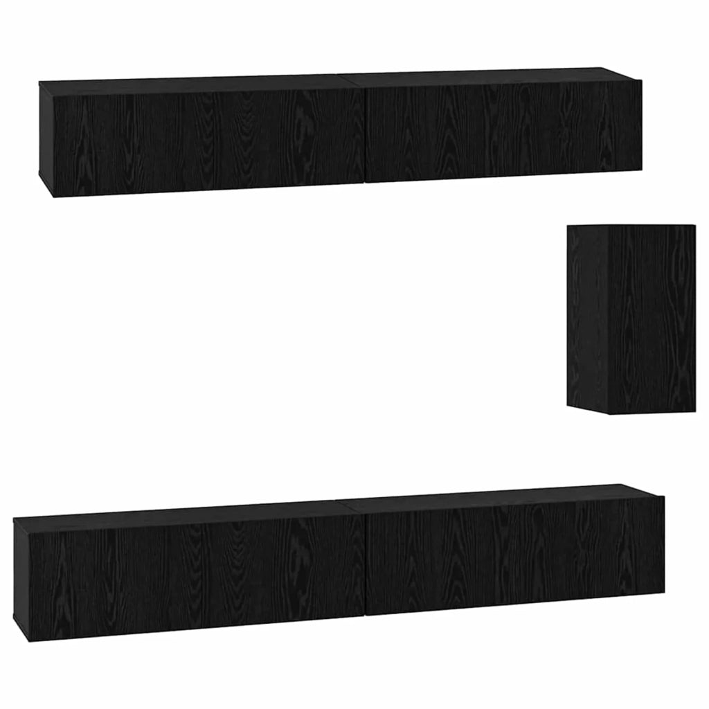 Mobile TV da Parete 3 pcs Rovere Nero Legno multistrato