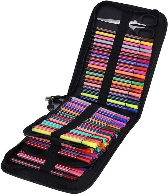 Etui a Pennelli a 120 Sloti - Etui a Penna su Tela - Portatile - Leggero - Organizzatore - Cintura Elastica - Tasca per Pennelli
