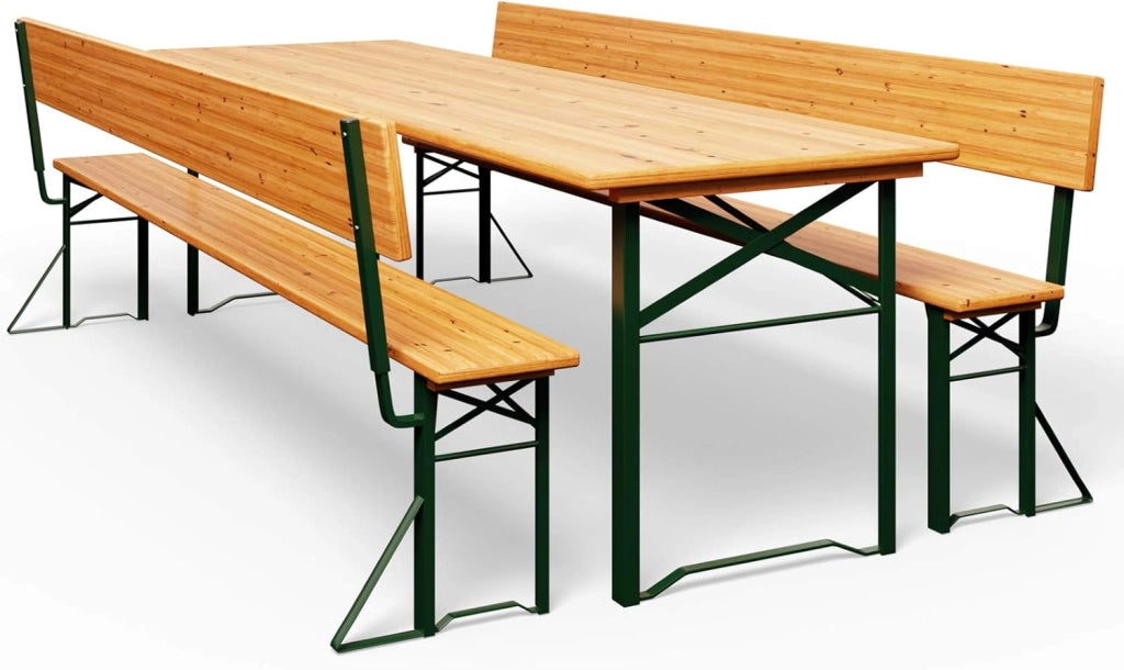 Set Mobili Stile Birreria 2X Panche da Sagra con Schienale 1x Tavolo 170x70x75 cm Salottino Esterno Feste Giardino