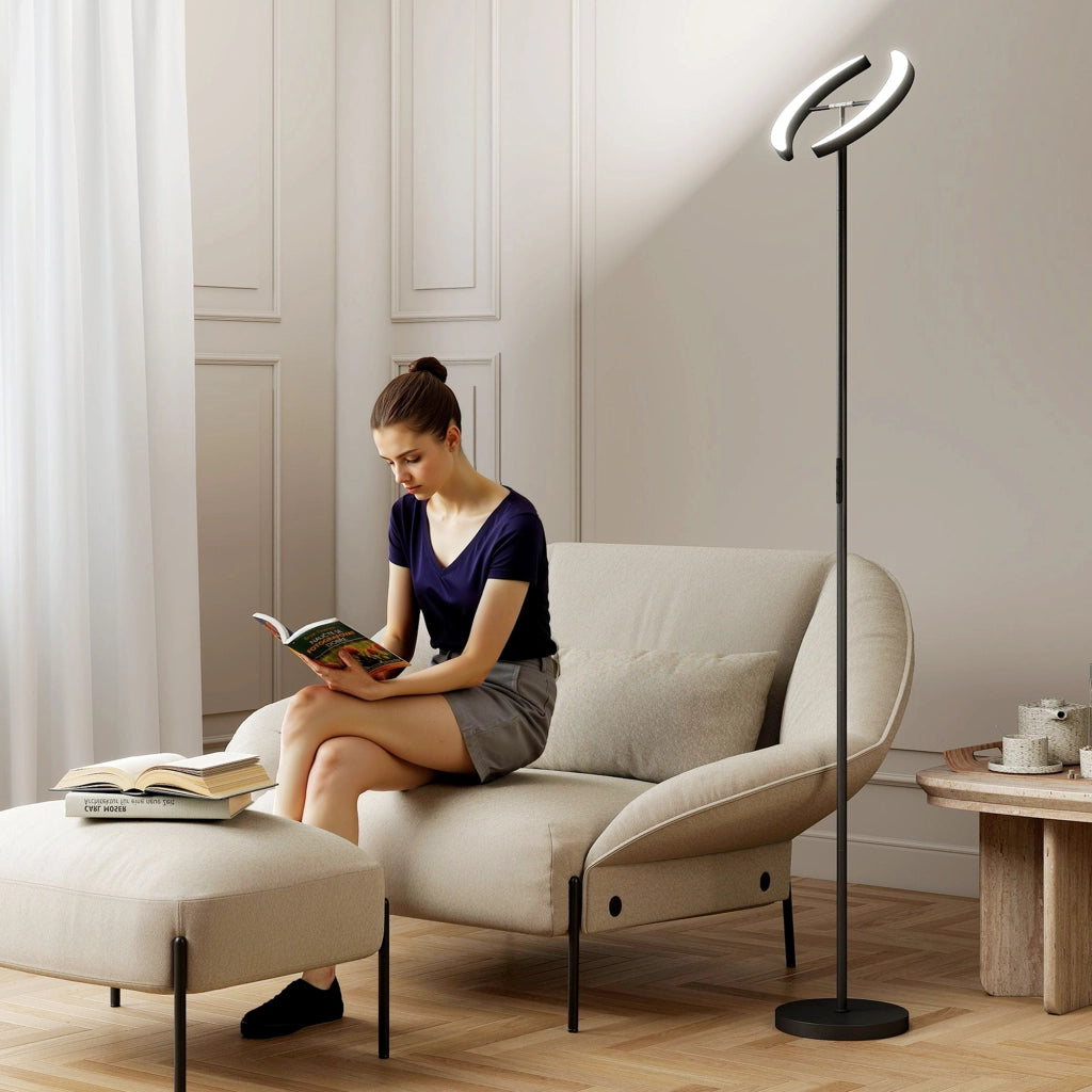 Lampada da Terra Dimmerabile con Telecomando e Doppia Testa Girevole ¨C zephmum ¨C Nero 2700K-6000K