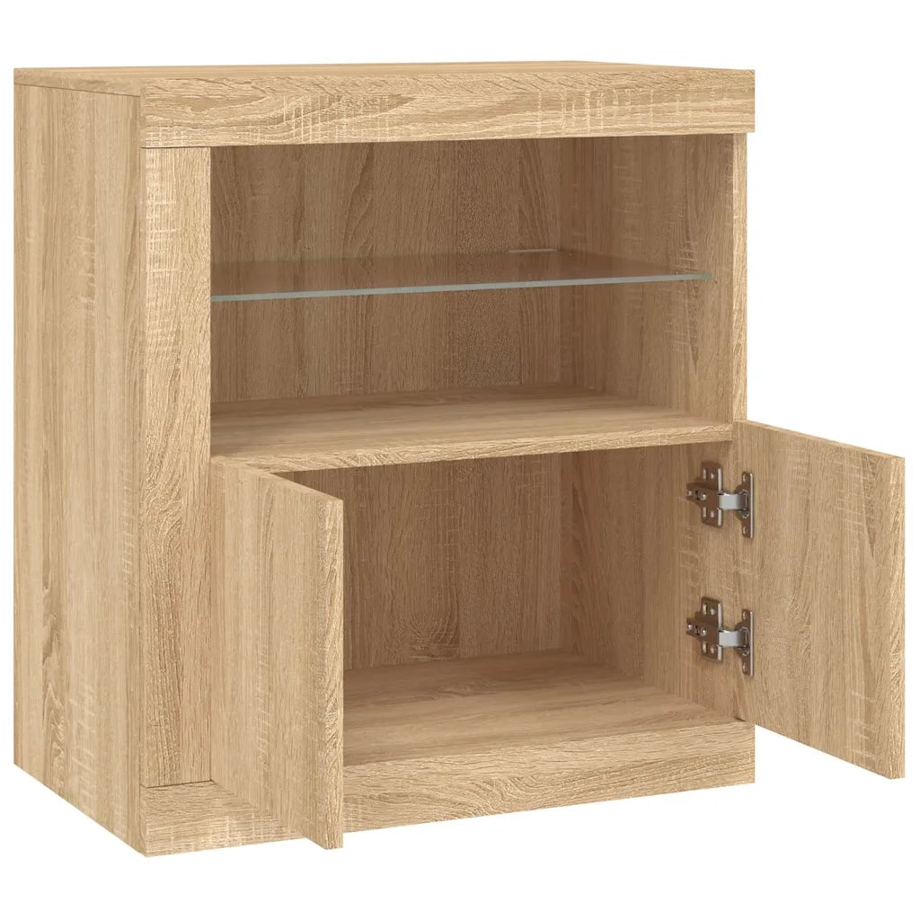 Credenza | Madia | Buffet da pranzo | Armadio da pranzo con Luci LED Rovere Sonoma 60,5x37x67 cm