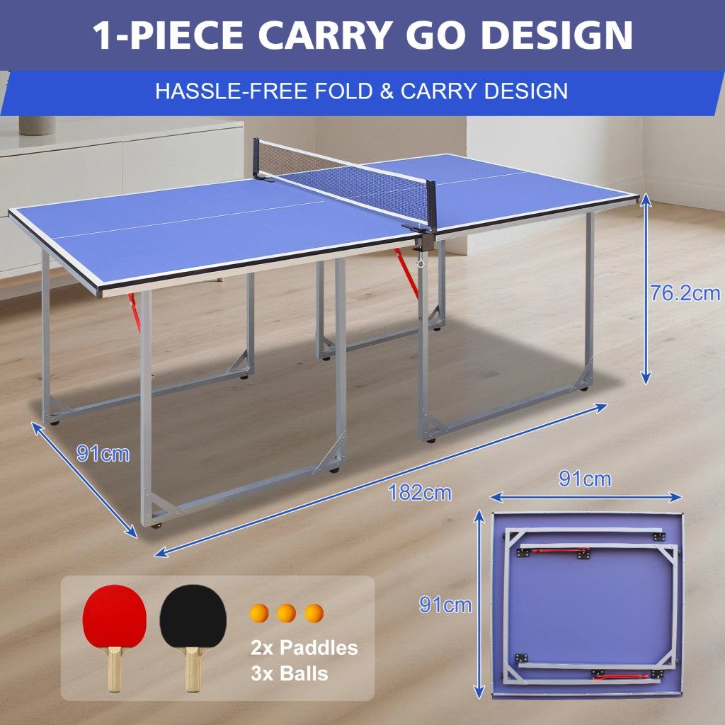 TAVOLO DA PING PONG Pieghevole 182x91x76,2 cm Blu Set con rete, 2 racchette e 3 palline