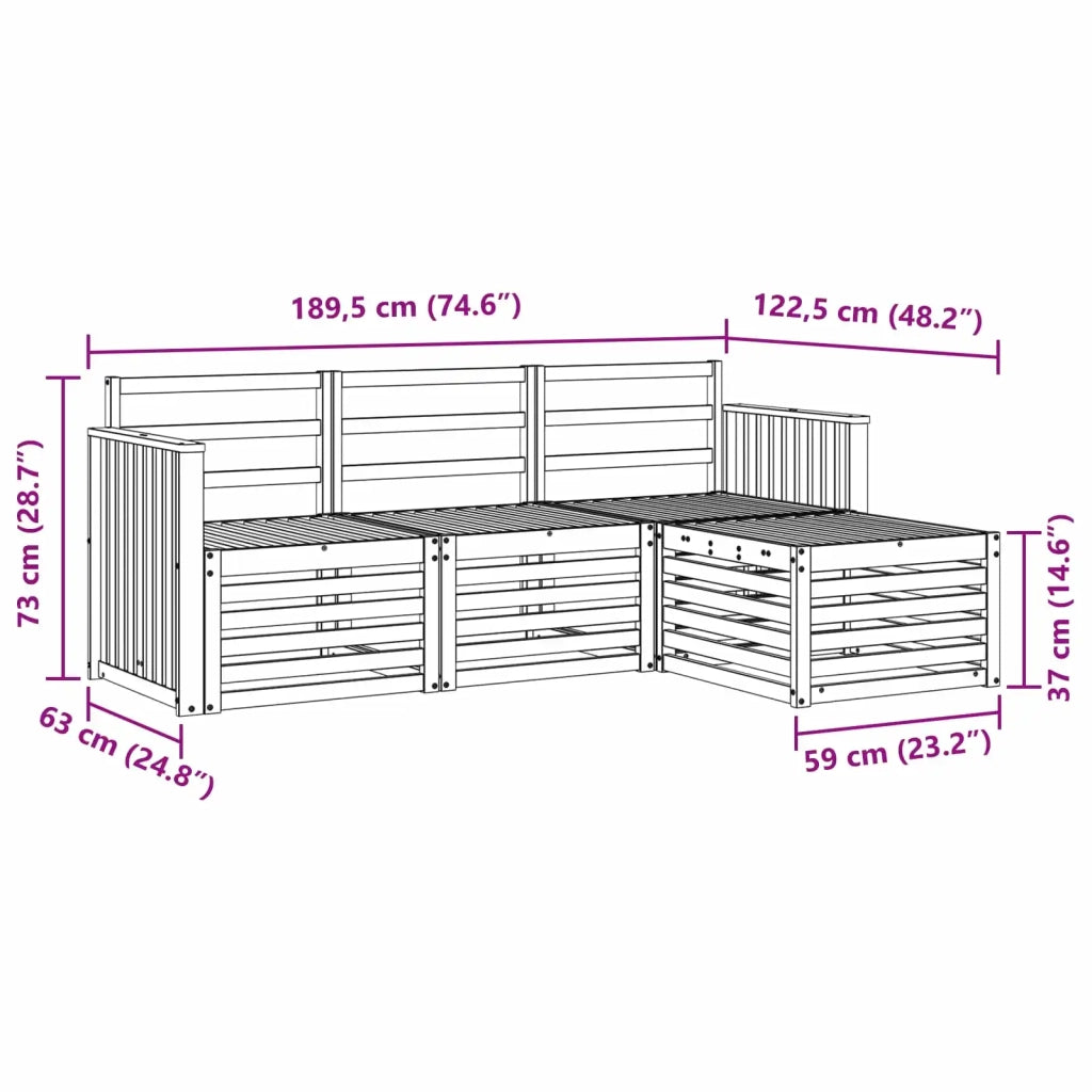 Set divani 4 pcs Naturale Legno di Acacia Massello 3374604