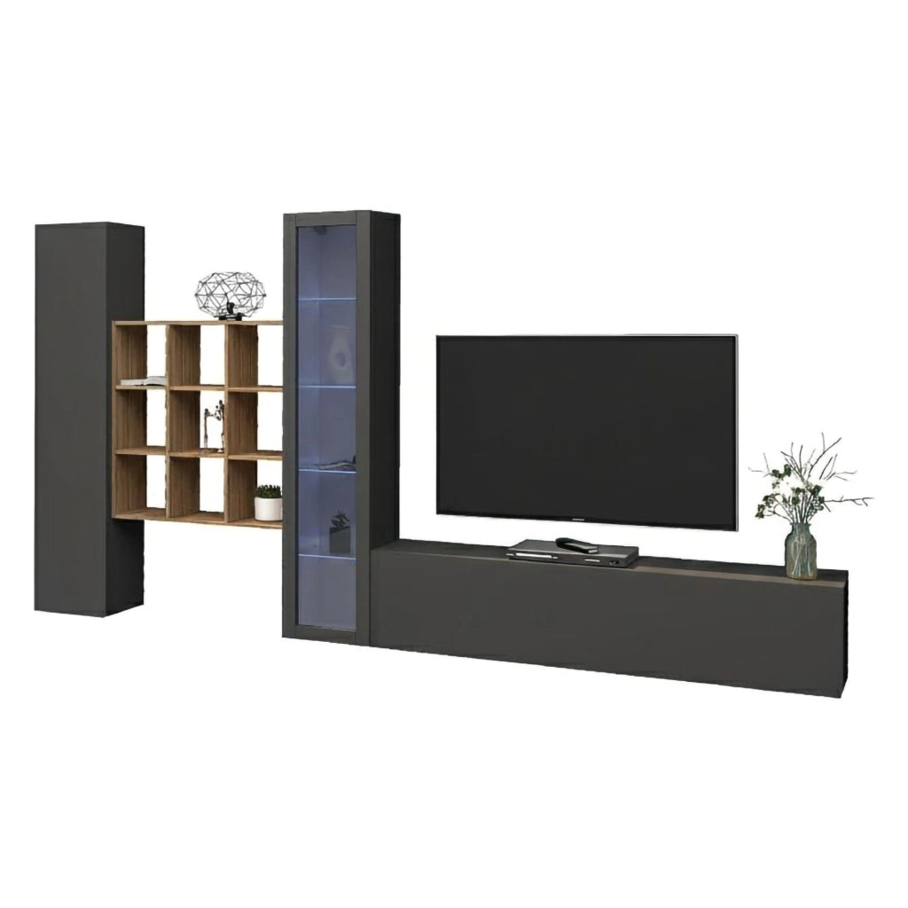 Emilio, Parete Attrezzata Modulabile Made in Italy, 30x310x180h cm Nero Antracite