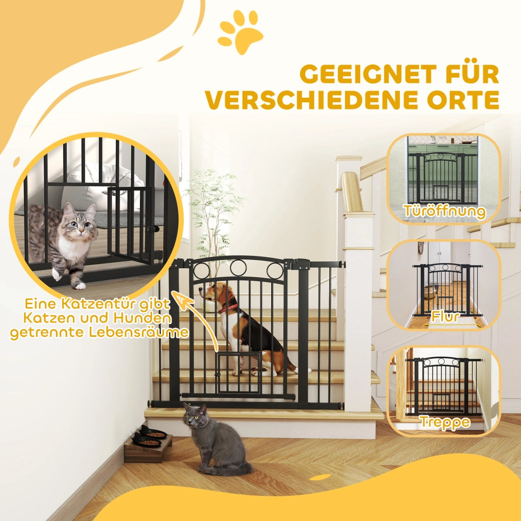 Cancelletto per Animali ¨C Xylo ¨C 77 cm, regolabile 76-104 cm, con gattaiola, nero