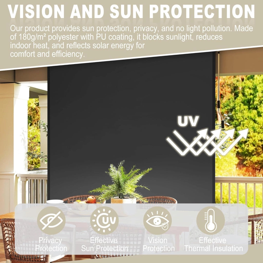 Tenda a rullo verticale per esterni, 160 x 250 cm, resistente alle intemperie, protezione solare con manovella, per balcone, balcone, protezione da sguardi indiscreti, per terrazza e giardino